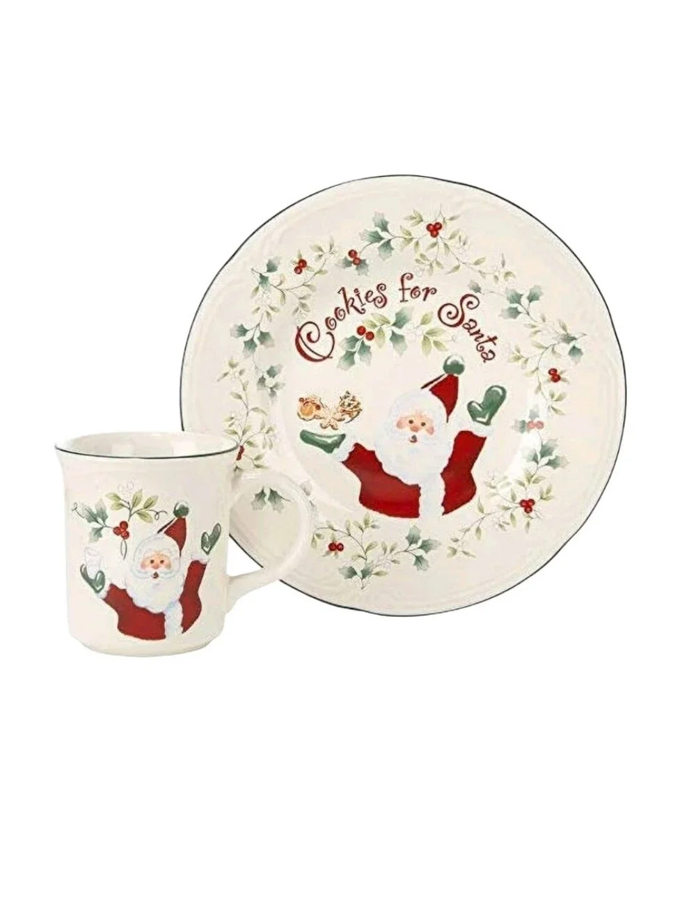 Holiday Santa Cookies Plate and Mug Set - Nwt